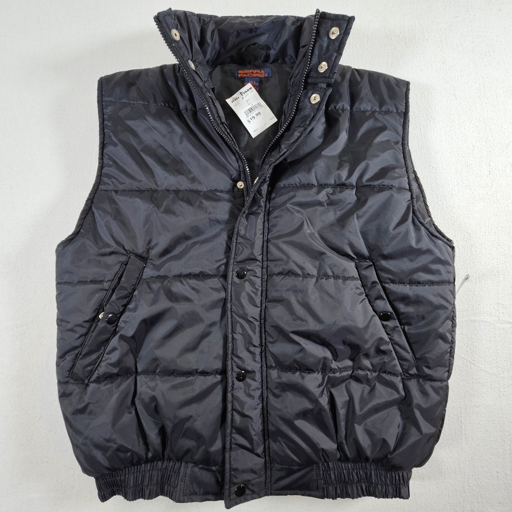 Sierra Pacific Puffer Vest Mens Large Black Quilted Full Zip Snap Pockets MJ259